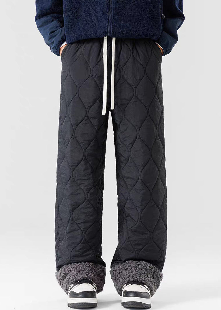 Pantalones de forro polar cálidos de retazos con cintura elástica y diseño original verde claro sueltos para invierno