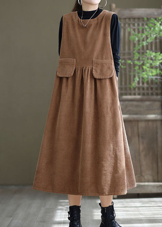 Loses helloranges O-Ausschnitt Patchwork Cord Partykleid ärmellos