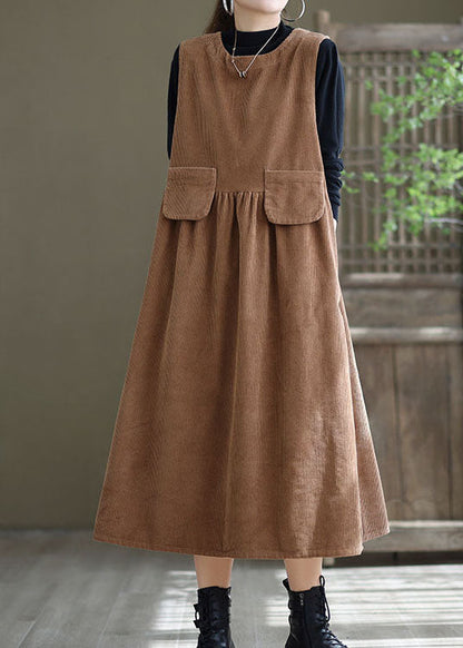 Loses helloranges O-Ausschnitt Patchwork Cord Partykleid ärmellos