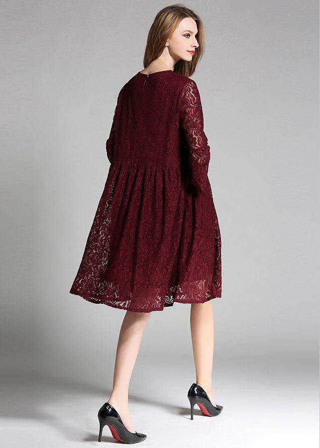 Loose Mulberry Lace Wrinkled Spring Long Dress Three Quarter Sleeve - SooLinen
