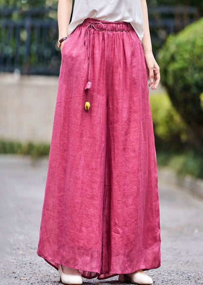 Loose Navy Pockets Elastic Waist Linen Pants Summer