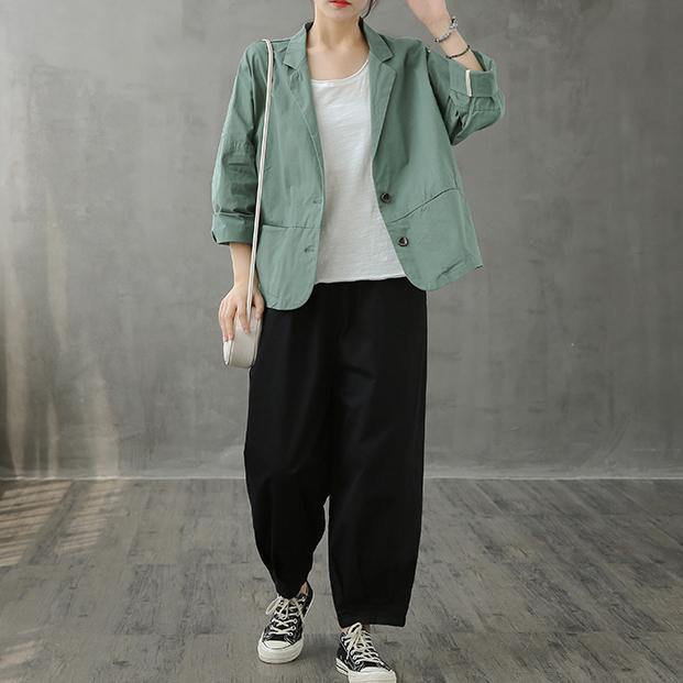 Loose Notched Button Down fall top Inspiration green blouses - SooLinen