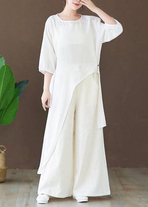 Loose O Neck Asymmetric Blouse Wardrobes White Shirts - SooLinen