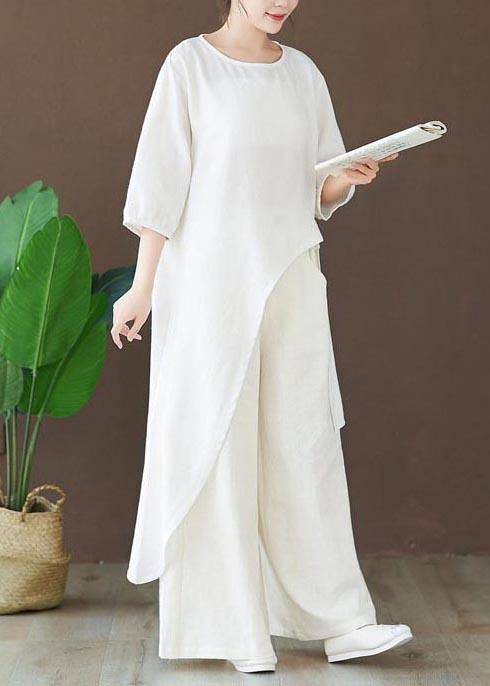 Loose O Neck Asymmetric Blouse Wardrobes White Shirts - SooLinen