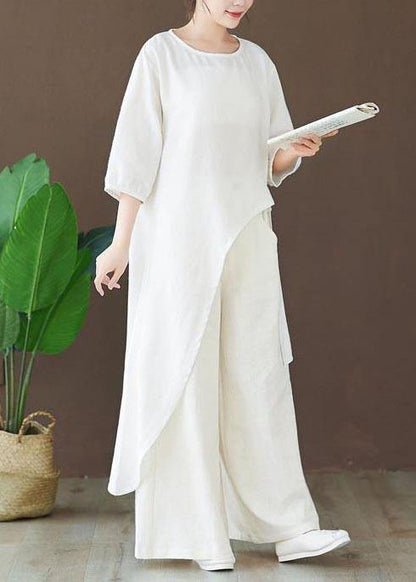 Loose O Neck Asymmetric Blouse Wardrobes White Shirts - SooLinen