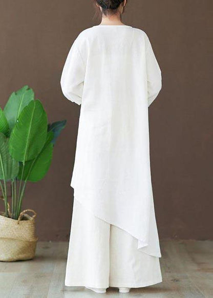 Loose O Neck Asymmetric Blouse Wardrobes White Shirts - SooLinen