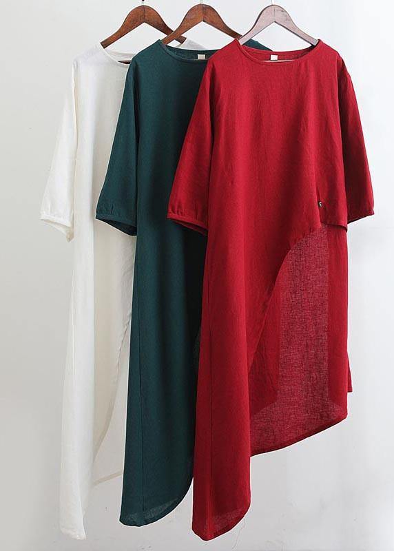 Loose O Neck Asymmetric Blouse Wardrobes White Shirts - SooLinen