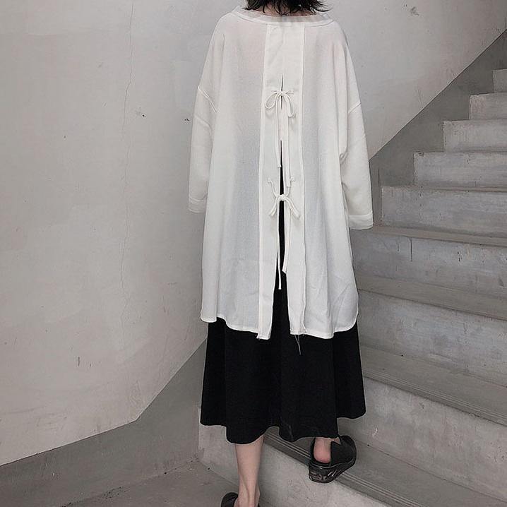 Loose O Neck Asymmetric Spring Shirts Neckline White Shirts - SooLinen