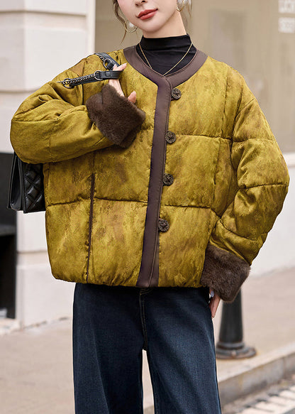 Abrigo acolchado holgado de algodón fino con cuello redondo y botones para invierno