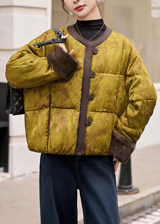 Abrigo acolchado holgado de algodón fino con cuello redondo y botones para invierno