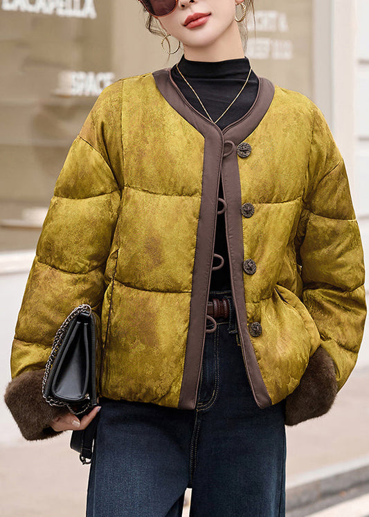 Abrigo acolchado holgado de algodón fino con cuello redondo y botones para invierno