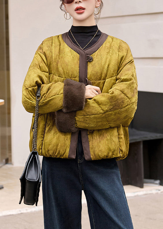 Abrigo acolchado holgado de algodón fino con cuello redondo y botones para invierno