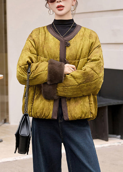 Abrigo acolchado holgado de algodón fino con cuello redondo y botones para invierno