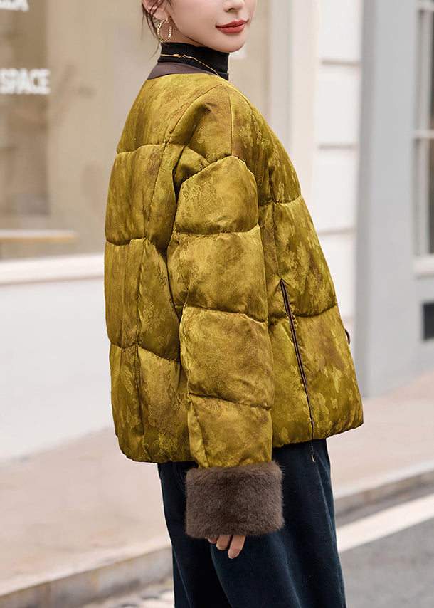 Abrigo acolchado holgado de algodón fino con cuello redondo y botones para invierno