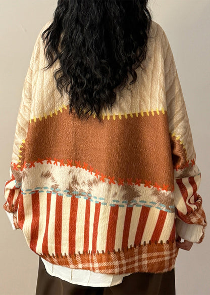 Loose O Neck Print Button Knit Coats Spring