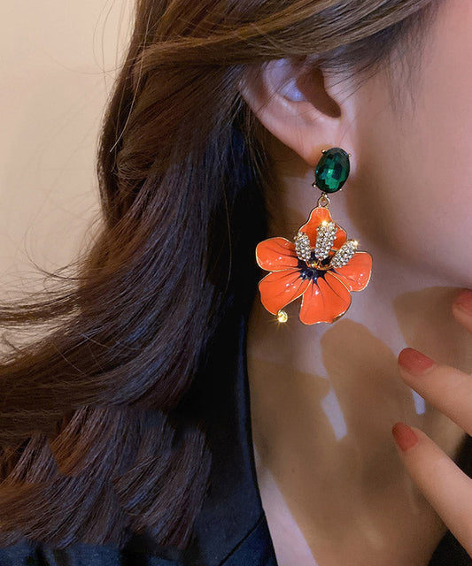Pendientes sueltos con flor de circonita de cobre y naranja