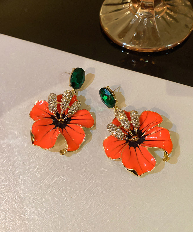 Pendientes sueltos con flor de circonita de cobre y naranja