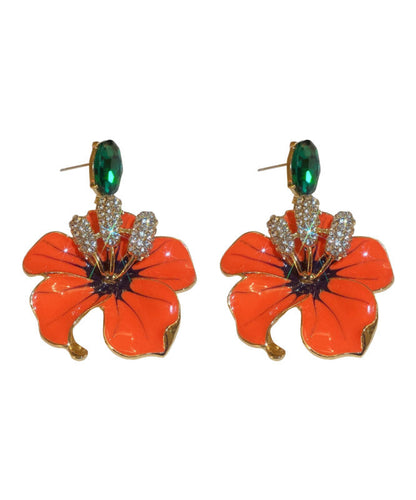 Pendientes sueltos con flor de circonita de cobre y naranja