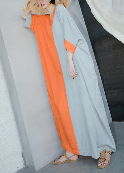 Loose Orange Summer Caftan Plus Size Dress - SooLinen