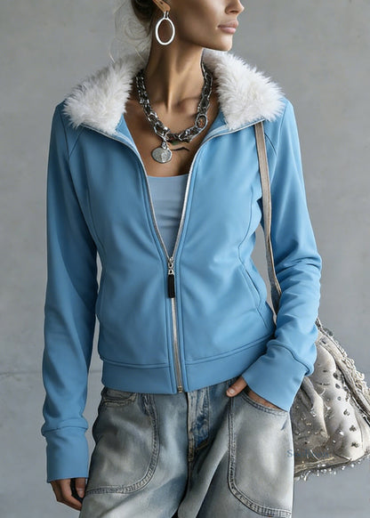 Loose Orange Zippered Fluffy Patchwork Fleece Sweatshirt Spring