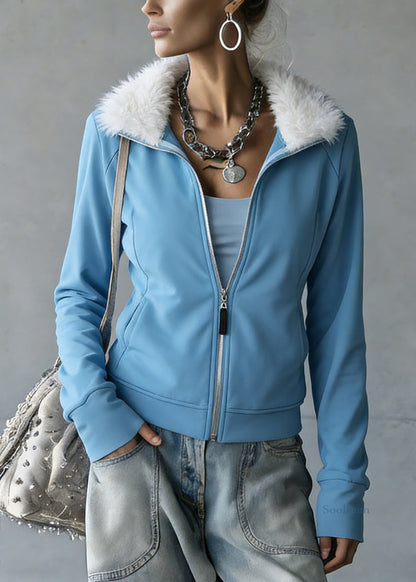 Loose Orange Zippered Fluffy Patchwork Fleece Sweatshirt Spring