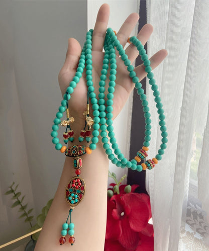 Collar con colgante de borla y cuentas de esmalte cloisonné con gemas rosas sueltas