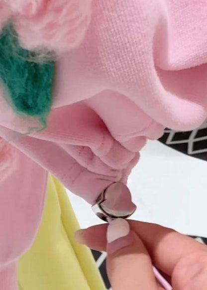 Sudadera holgada de algodón con capucha y cordón floral rosa para primavera