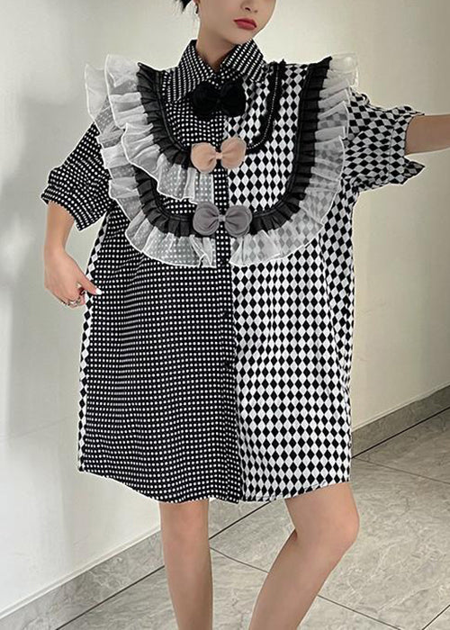 Lose Plaid Asymmetrische Rüschen Baumwolle Shirts Kleider Sommer