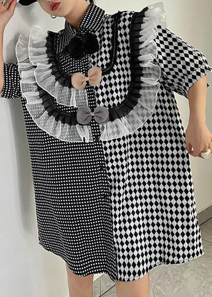 Lose Plaid Asymmetrische Rüschen Baumwolle Shirts Kleider Sommer