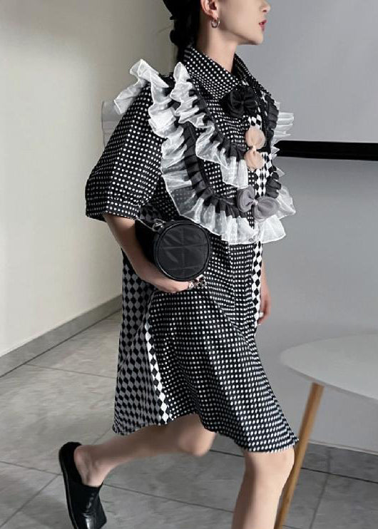 Lose Plaid Asymmetrische Rüschen Baumwolle Shirts Kleider Sommer
