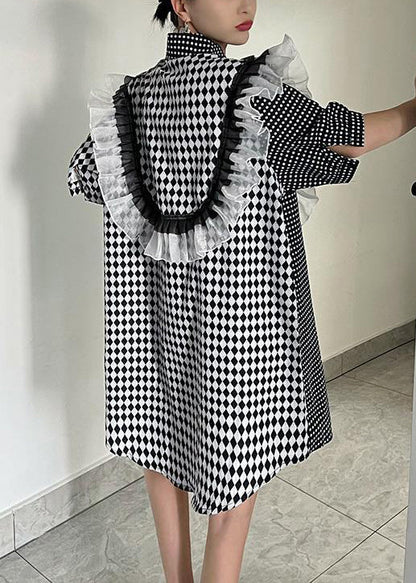 Lose Plaid Asymmetrische Rüschen Baumwolle Shirts Kleider Sommer