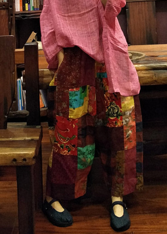 Pantalones anchos de lino con cintura elástica y estampado holgado para verano