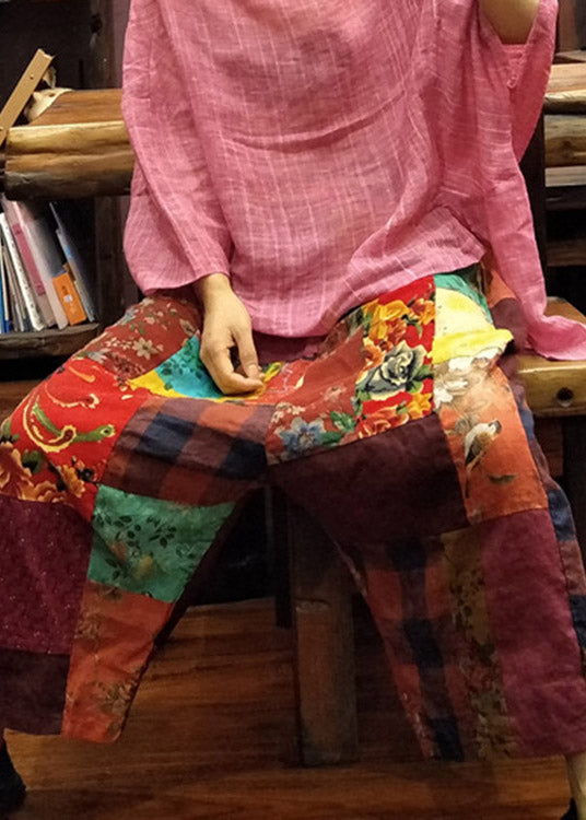 Sommerhose aus Leinen mit weitem Bein und lockerem Druck und elastischer Taille