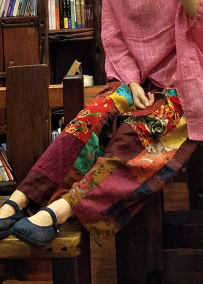 Sommerhose aus Leinen mit weitem Bein und lockerem Druck und elastischer Taille