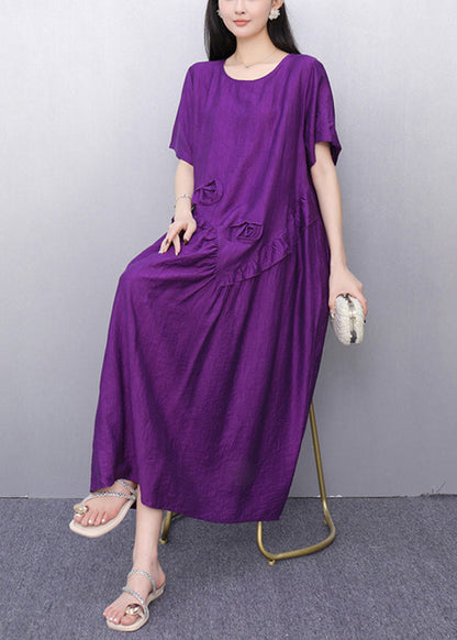 Loose Purple Floral Patchwork Maxi Dress Summer