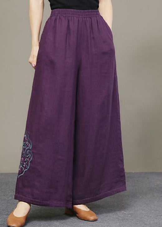 Loose Purple Pockets Embroideried Thick Wide Leg Fall Pant