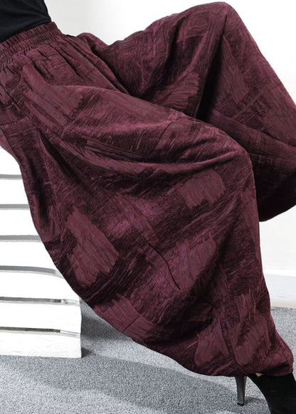 Lockere lila Jacquard-Winterhose mit Taschen