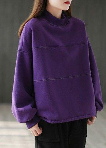 Lose Lila Rollkragen Patchwork Warme Fleece Sweatshirts Top Winter