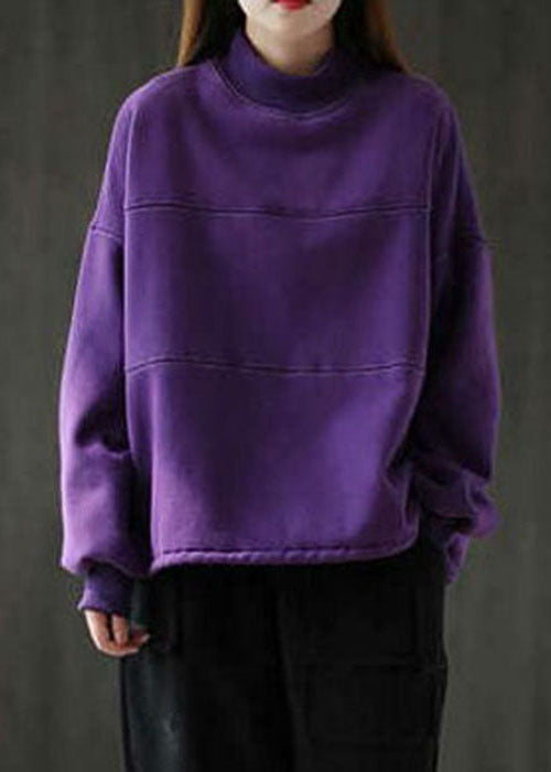 Lose Lila Rollkragen Patchwork Warme Fleece Sweatshirts Top Winter