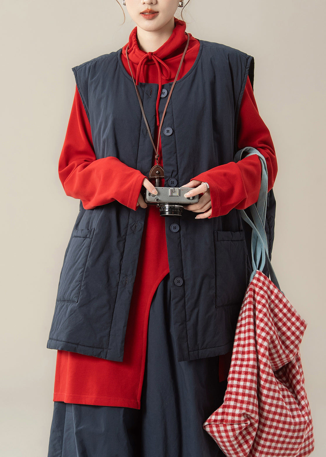 Blusas sueltas de algodón con cordón asimétrico rojo para primavera