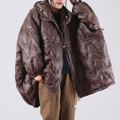 Loose Red Hooded drawstring Duck Down Winter down coat