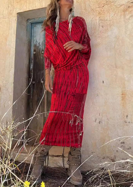 Lockere, rote Baumwollkleider mit hohem Bund und Fledermausärmeln