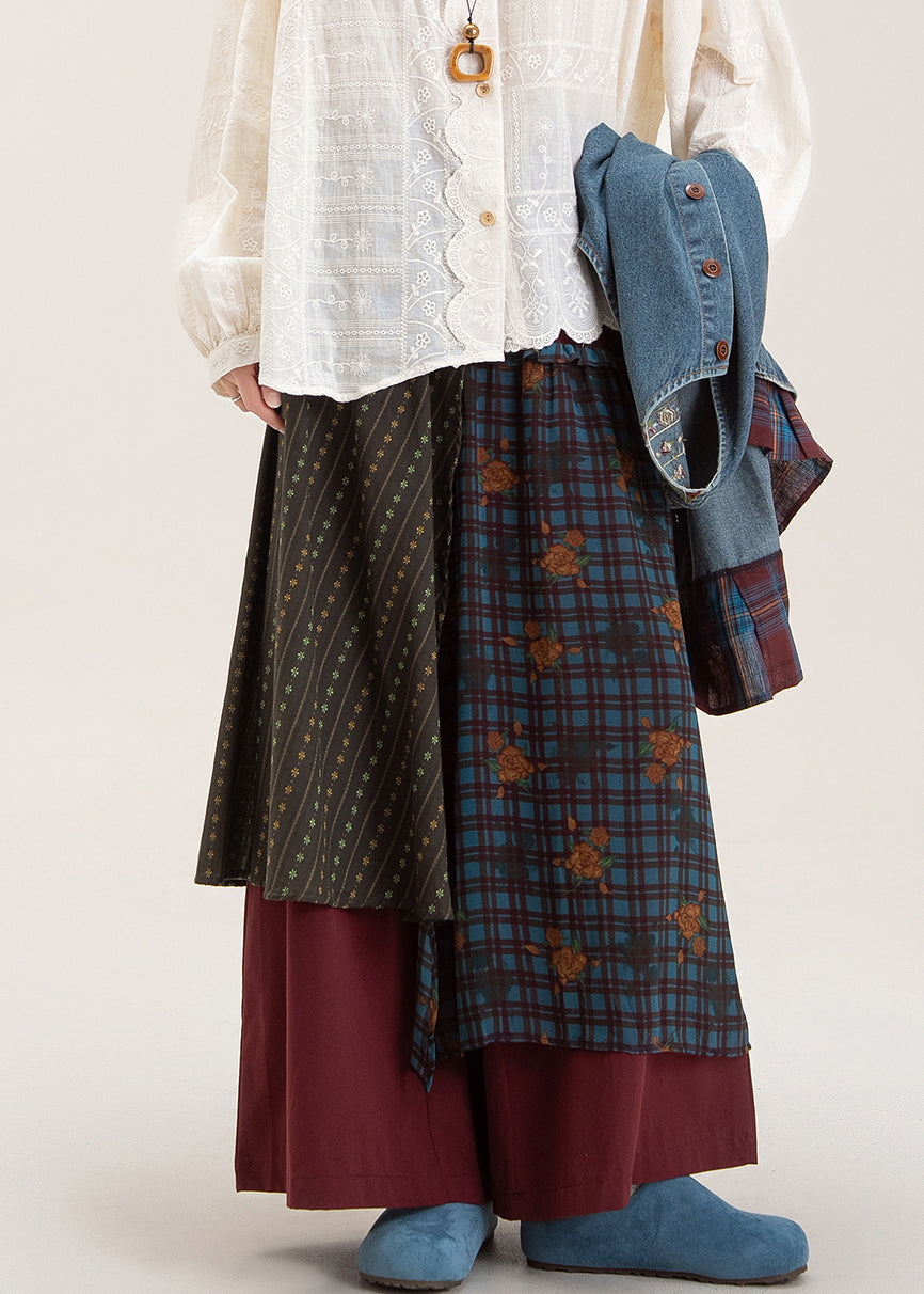 Pantalones anchos con parches estampados rojos sueltos de otoño