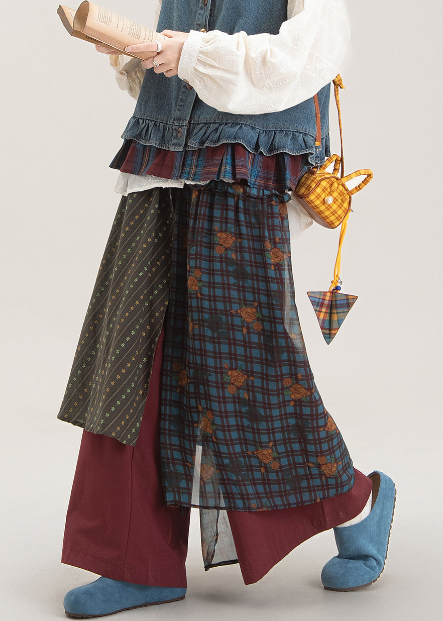 Pantalones anchos con parches estampados rojos sueltos de otoño