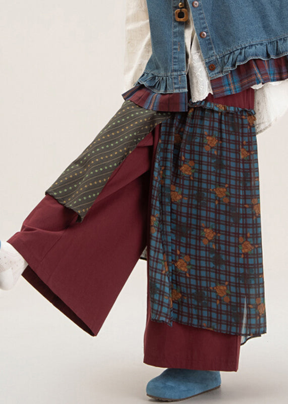 Pantalones anchos con parches estampados rojos sueltos de otoño