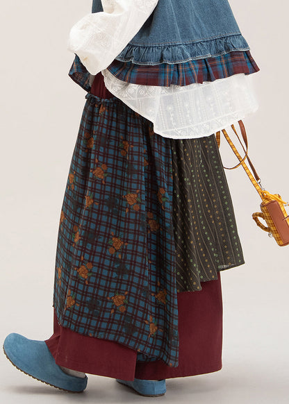 Pantalones anchos con parches estampados rojos sueltos de otoño