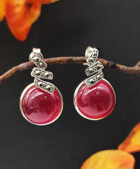 Pendientes sueltos de plata de ley roja con incrustaciones de circonita y corindón rojo