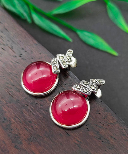 Pendientes sueltos de plata de ley roja con incrustaciones de circonita y corindón rojo