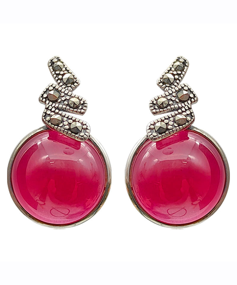 Pendientes sueltos de plata de ley roja con incrustaciones de circonita y corindón rojo