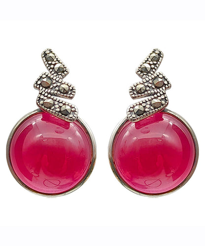 Pendientes sueltos de plata de ley roja con incrustaciones de circonita y corindón rojo